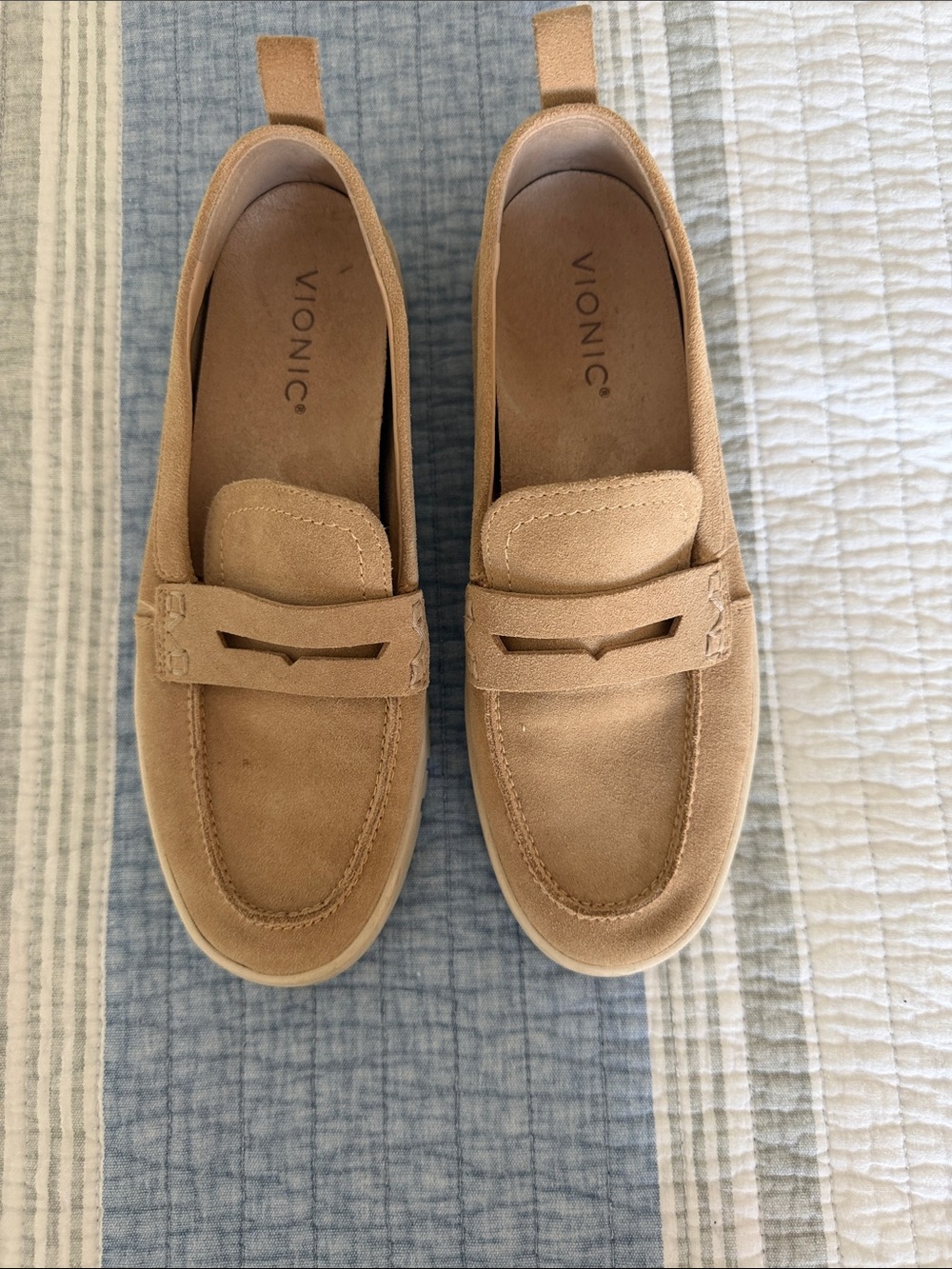 Vionic Women's Beige Suede Penny Loafers - Slip-On Casual Comfort